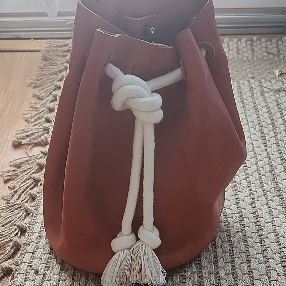 Madewell Brown and White Bag with Drawstring Closure